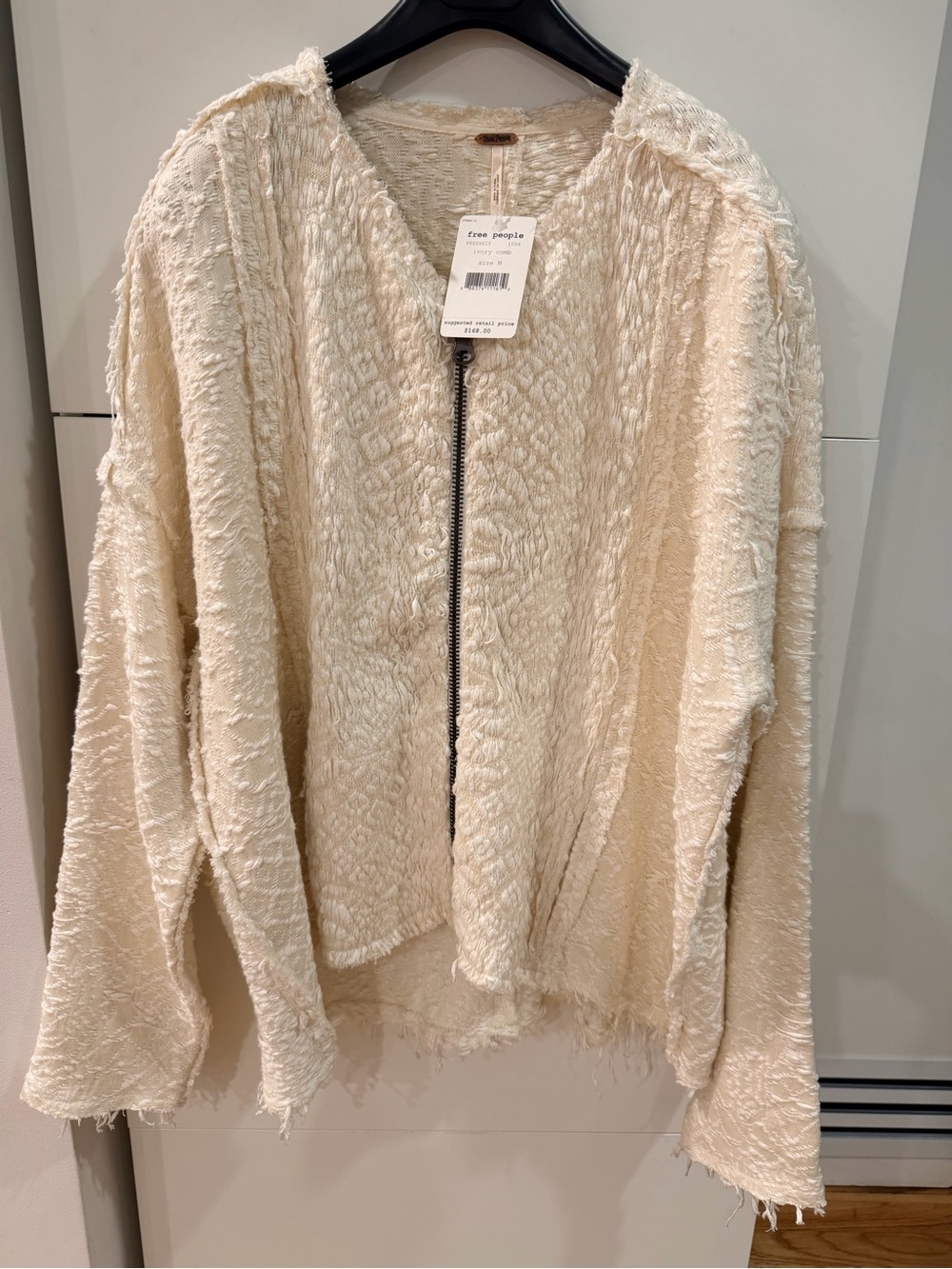 Free People Ivory Comb Textured Zip Jacket Sweater Size M NWT